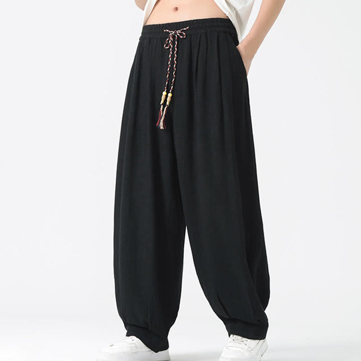 Buddha Stones Pantaloni da uomo estivi a gamba dritta, lunghezza alla caviglia, tinta unita, con coulisse, per l'estate. - image 23