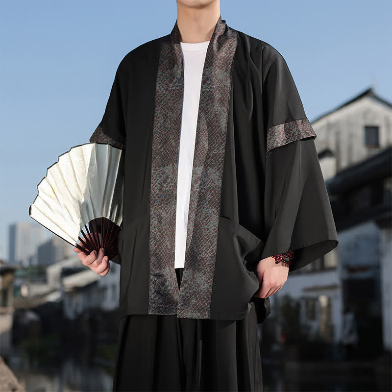 Buddha Stones Kimono da uomo estivo casual con colletto a risvolto in stile zen e maniche a tre quarti. - Verde - US/UK/AU46, EU56 (5XL) - image 1