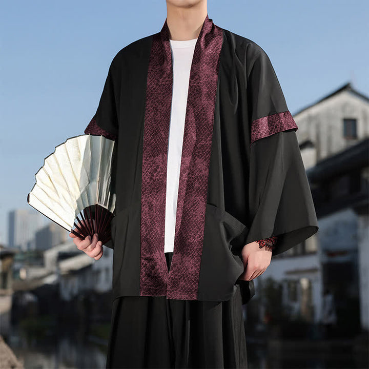 Buddha Stones Kimono da uomo estivo casual con colletto a risvolto in stile zen e maniche a tre quarti. - image 0