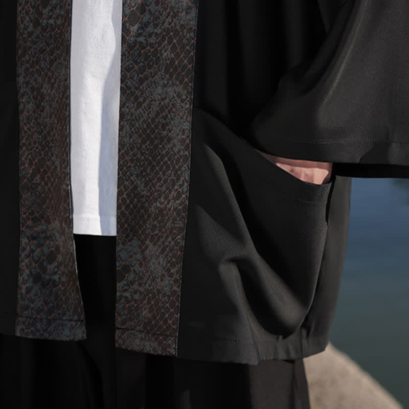 Buddha Stones Kimono da uomo estivo casual con colletto a risvolto in stile zen e maniche a tre quarti. - image 8