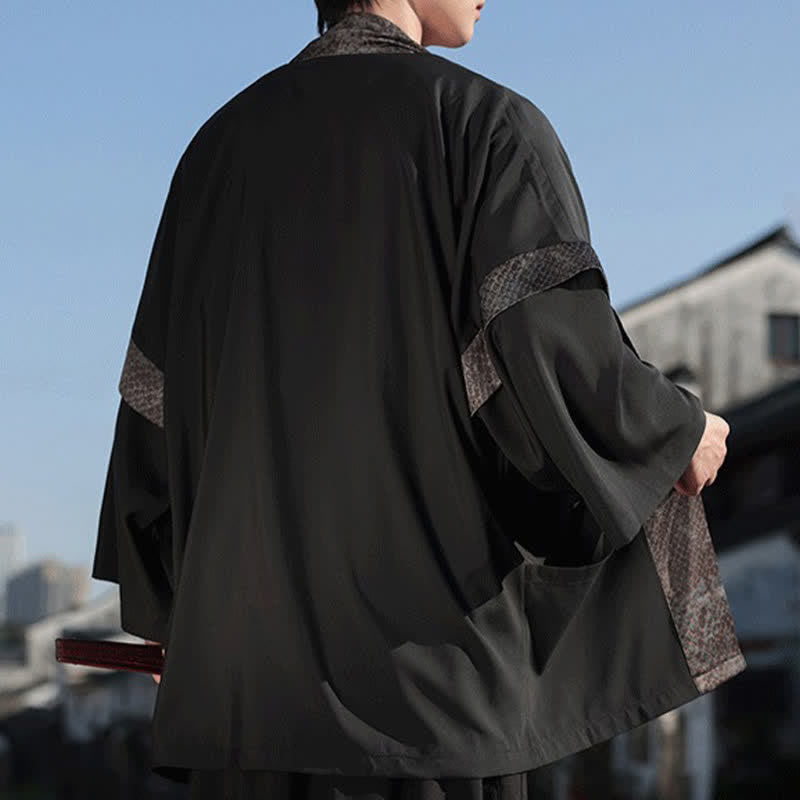 Buddha Stones Kimono da uomo estivo casual con colletto a risvolto in stile zen e maniche a tre quarti. - image 3