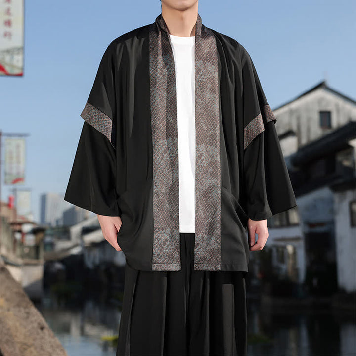Buddha Stones Kimono da uomo estivo casual con colletto a risvolto in stile zen e maniche a tre quarti. - image 5