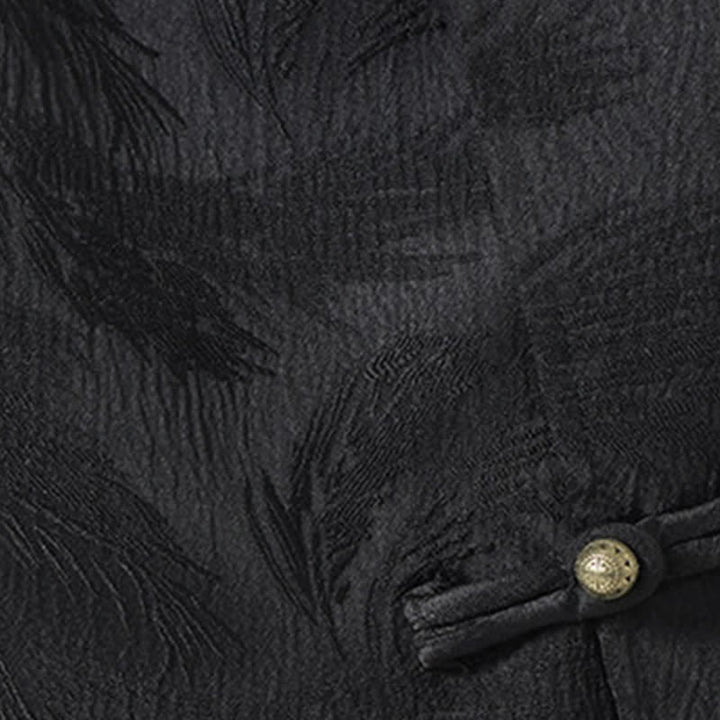 Buddha Stones Camicia da uomo estiva con colletto alla coreana e maniche a gomito in jacquard testurizzato. - image 7