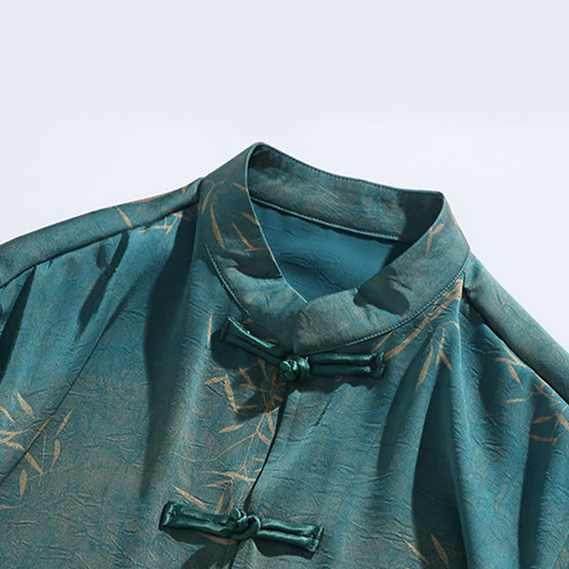 Buddha Stones Camicia da uomo a maniche a tre quarti con stampa di bambù, colletto alla coreana e bottoni a rana, ideale per l'estate. - image 12