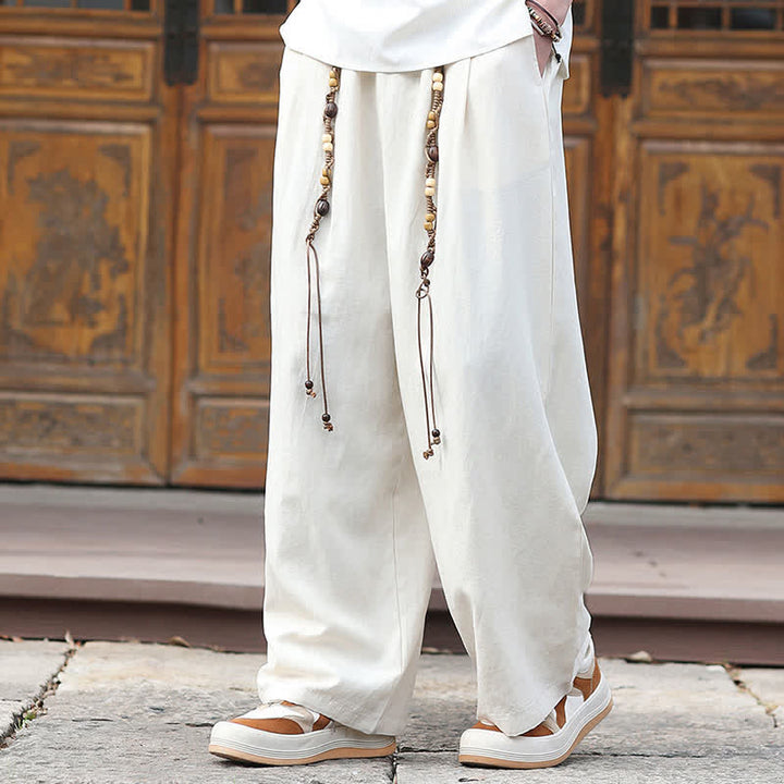 Buddha Stones Pantaloni lunghi da uomo in cotone con gamba dritta e perline, stile etnico estivo. - image 9