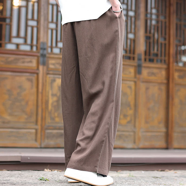 Buddha Stones Pantaloni lunghi da uomo in cotone con gamba dritta e perline, stile etnico estivo. - image 6