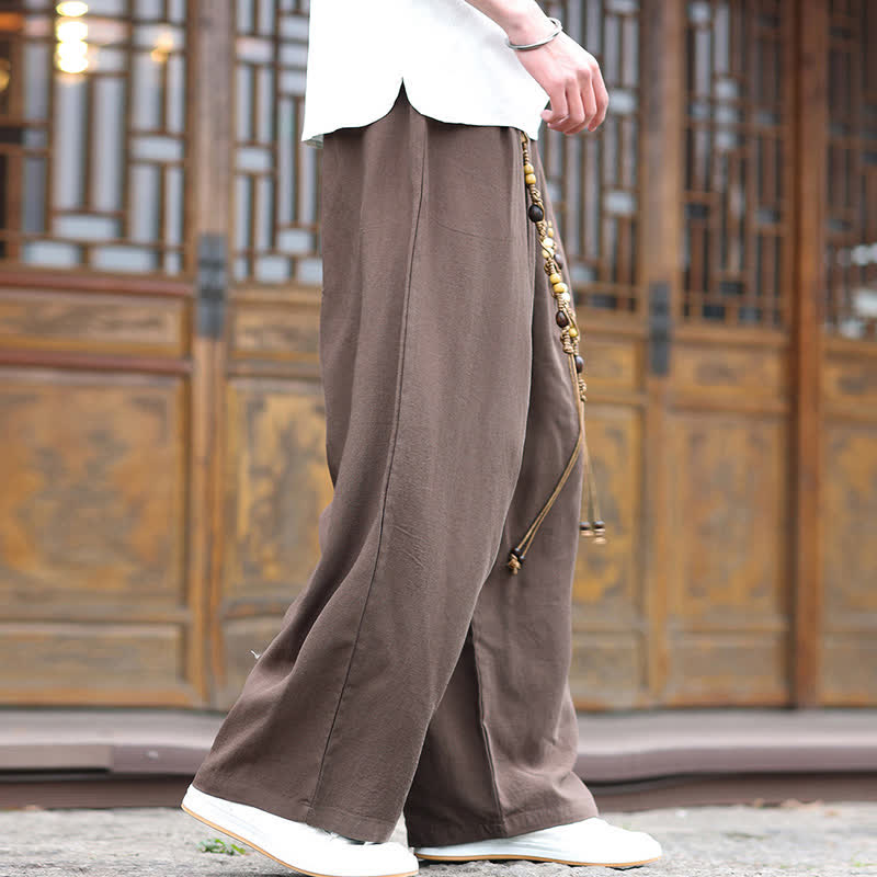 Buddha Stones Pantaloni lunghi da uomo in cotone con gamba dritta e perline, stile etnico estivo. - image 5