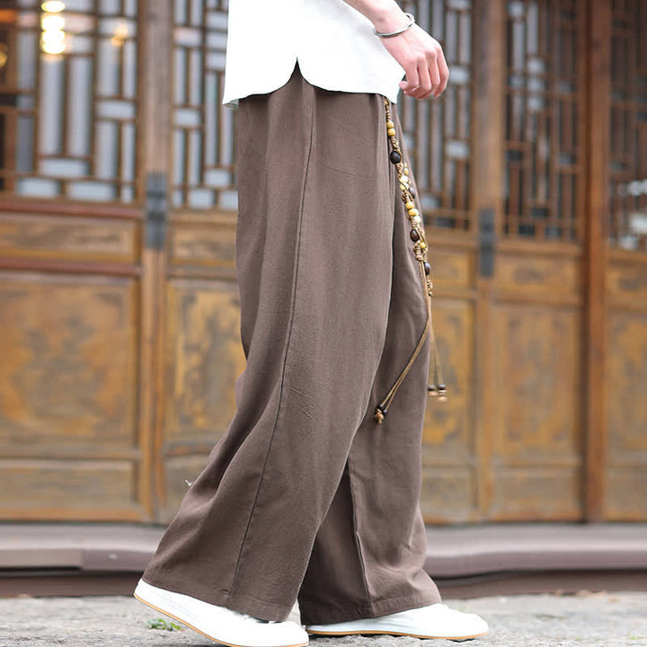 Buddha Stones Pantaloni lunghi da uomo in cotone con gamba dritta e perline, stile etnico estivo. - image 5