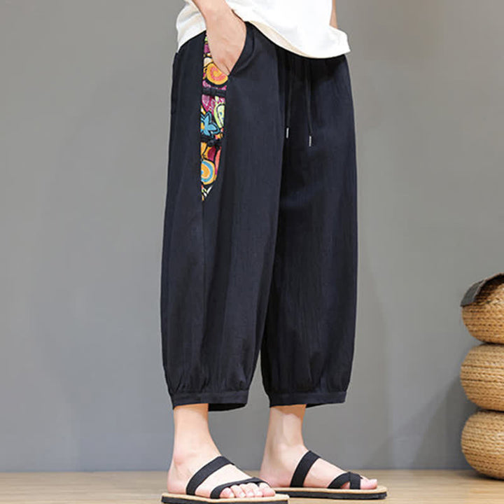 Buddha Stones Pantaloni capri da uomo estivi a vita alta con coulisse e strisce laterali in stile tribale, con tasche. - image 11