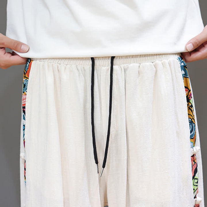 Buddha Stones Pantaloni capri da uomo estivi a vita alta con coulisse e strisce laterali in stile tribale, con tasche. - image 6