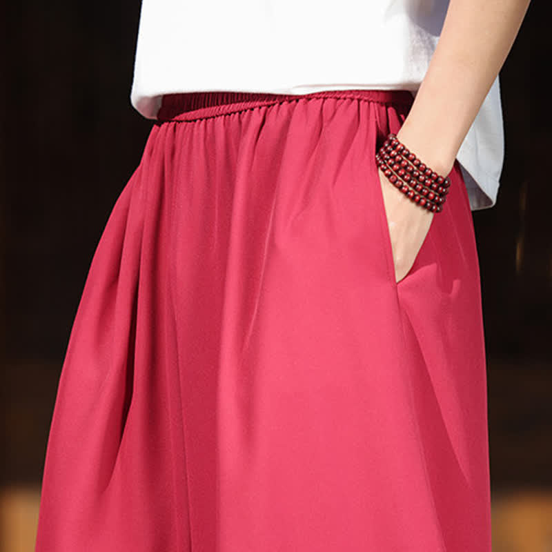 Buddha Stones Pantaloni estivi da uomo in cotone con orlo ricamato, elastico in vita, gamba larga e lunghezza cropped, con tasche. - image 13