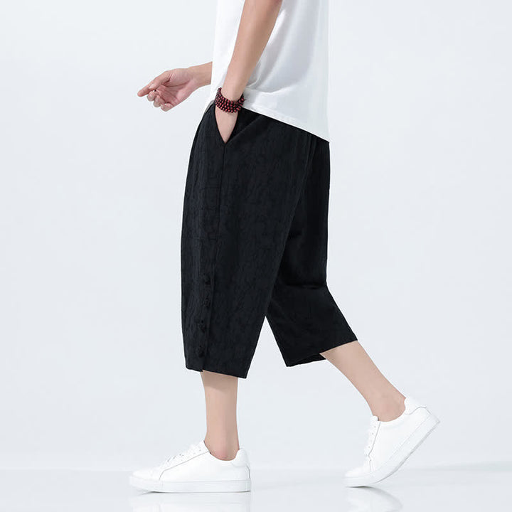 Buddha Stones Pantaloni Capri da uomo estivi con elastico in vita e coulisse, modello affusolato. - image 6