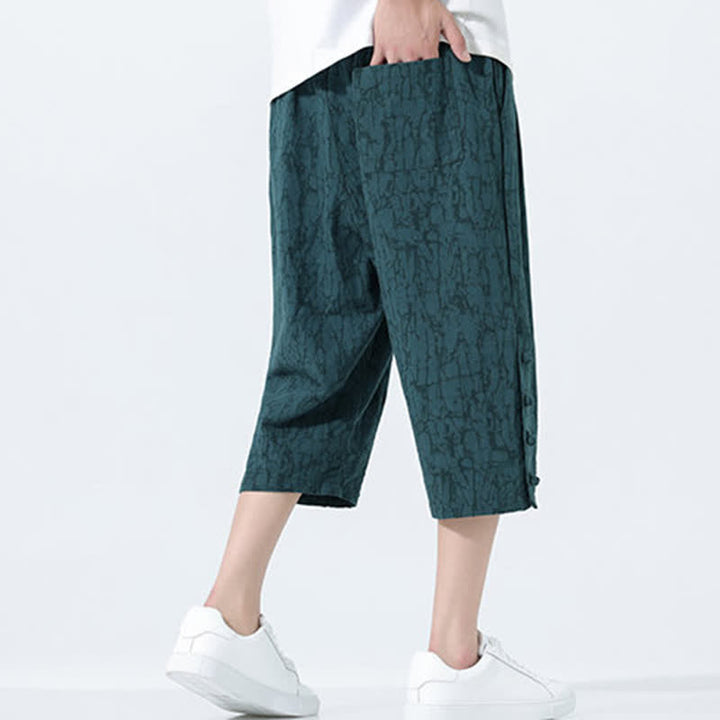 Buddha Stones Pantaloni Capri da uomo estivi con elastico in vita e coulisse, modello affusolato. - image 1