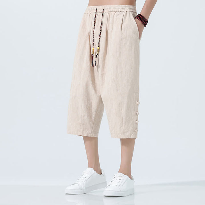 Buddha Stones Pantaloni Capri da uomo estivi con elastico in vita e coulisse, modello affusolato. - image 9