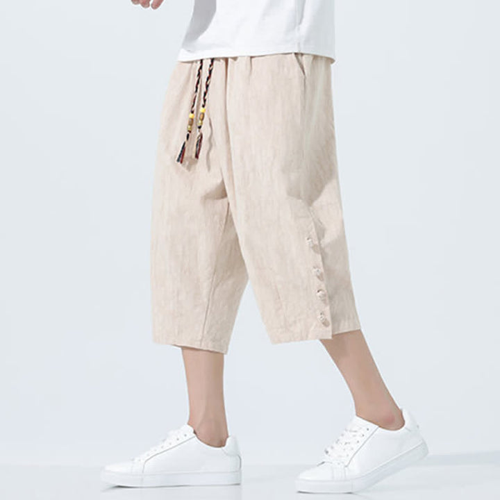 Buddha Stones Pantaloni Capri da uomo estivi con elastico in vita e coulisse, modello affusolato. - image 12