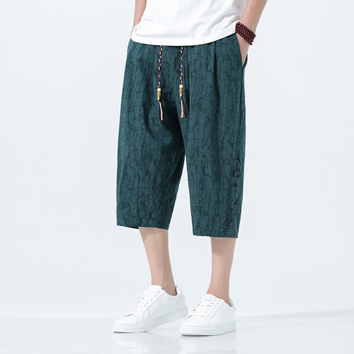 Buddha Stones Pantaloni Capri da uomo estivi con elastico in vita e coulisse, modello affusolato. - image 4