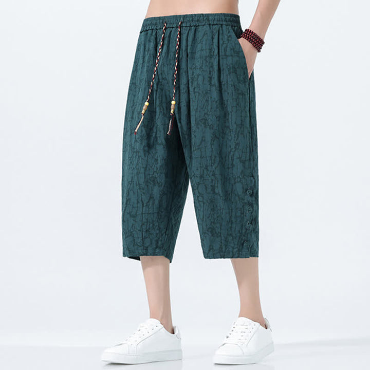 Buddha Stones Pantaloni Capri da uomo estivi con elastico in vita e coulisse, modello affusolato. - image 0