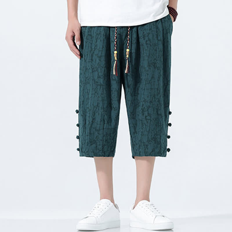 Buddha Stones Pantaloni Capri da uomo estivi con elastico in vita e coulisse, modello affusolato. - image 3