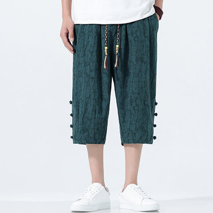 Buddha Stones Pantaloni Capri da uomo estivi con elastico in vita e coulisse, modello affusolato. - image 3