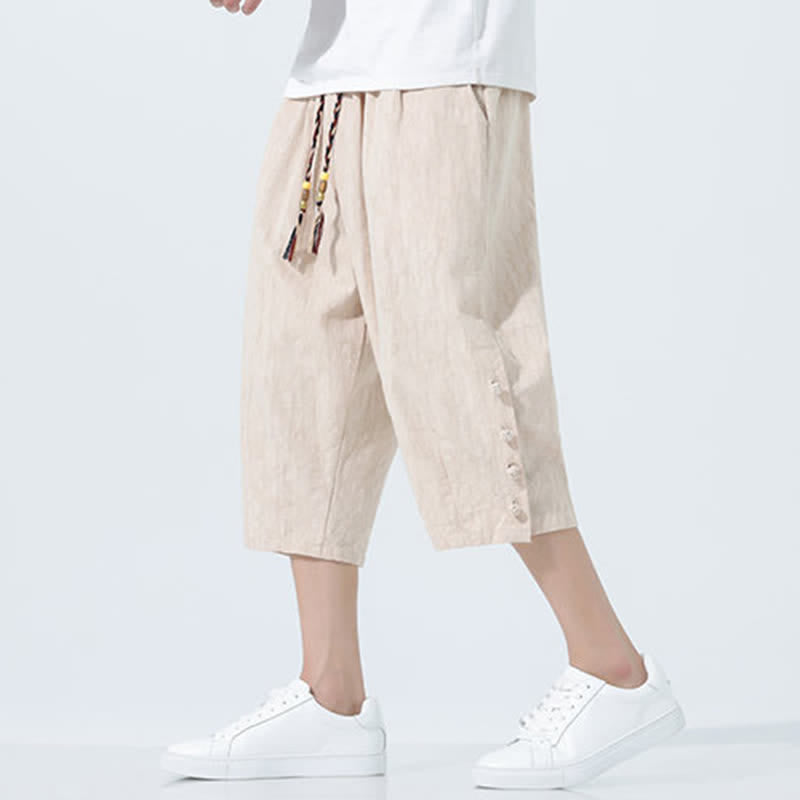 Buddha Stones Pantaloni Capri da uomo estivi con elastico in vita e coulisse, modello affusolato. - image 12