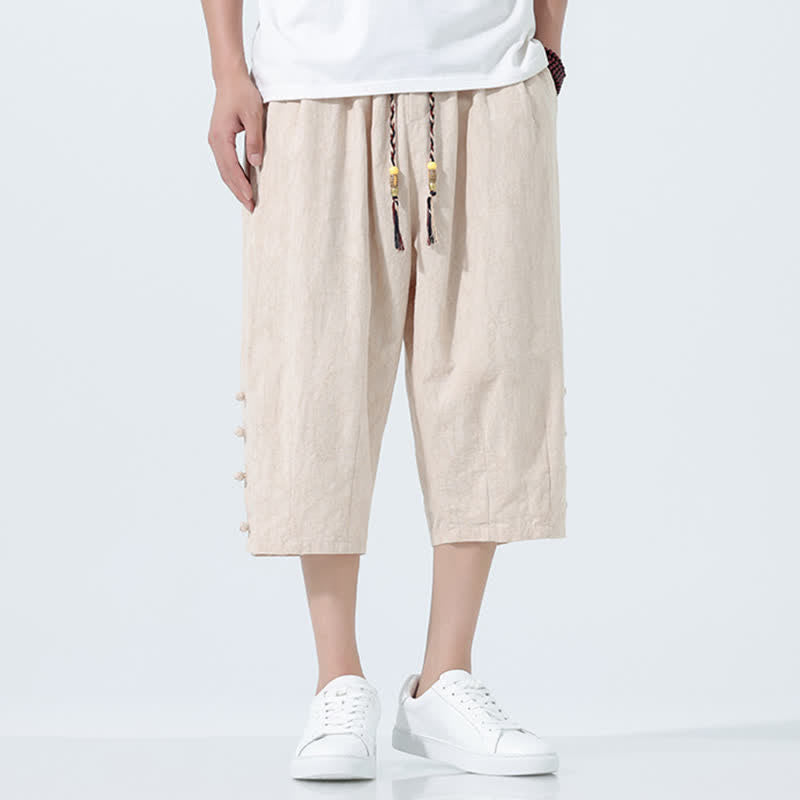 Buddha Stones Pantaloni Capri da uomo estivi con elastico in vita e coulisse, modello affusolato. - image 11