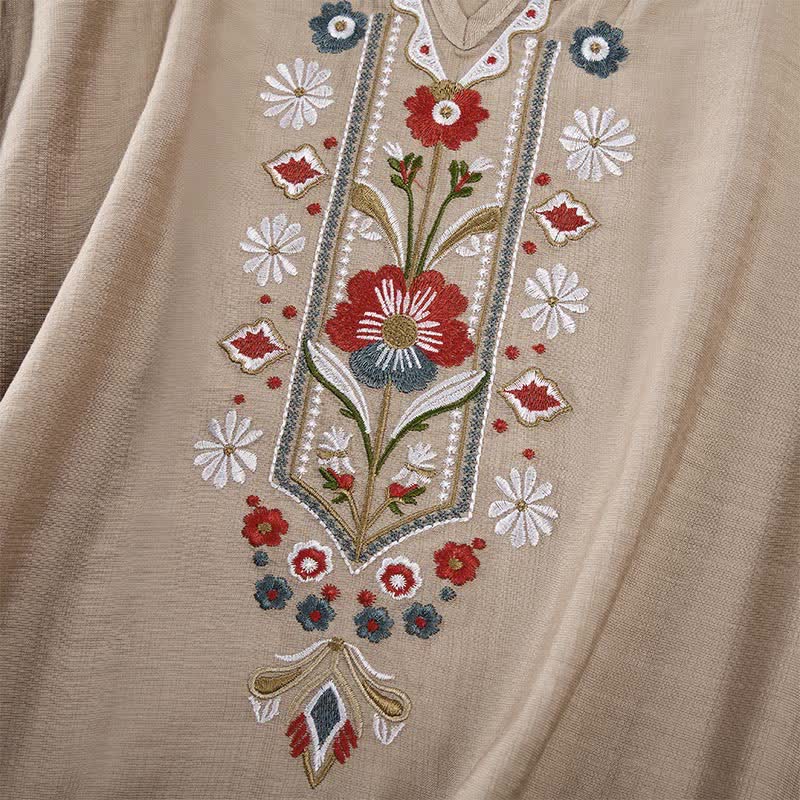 Buddha Stones T-shirt da donna primaverile in cotone e lino con ricami e maniche a tre quarti, stile boho. - image 22