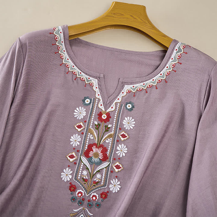 T-shirt da donna a maniche a tre quarti con ricami e motivo Buddha Stones Spring Boho - image 9