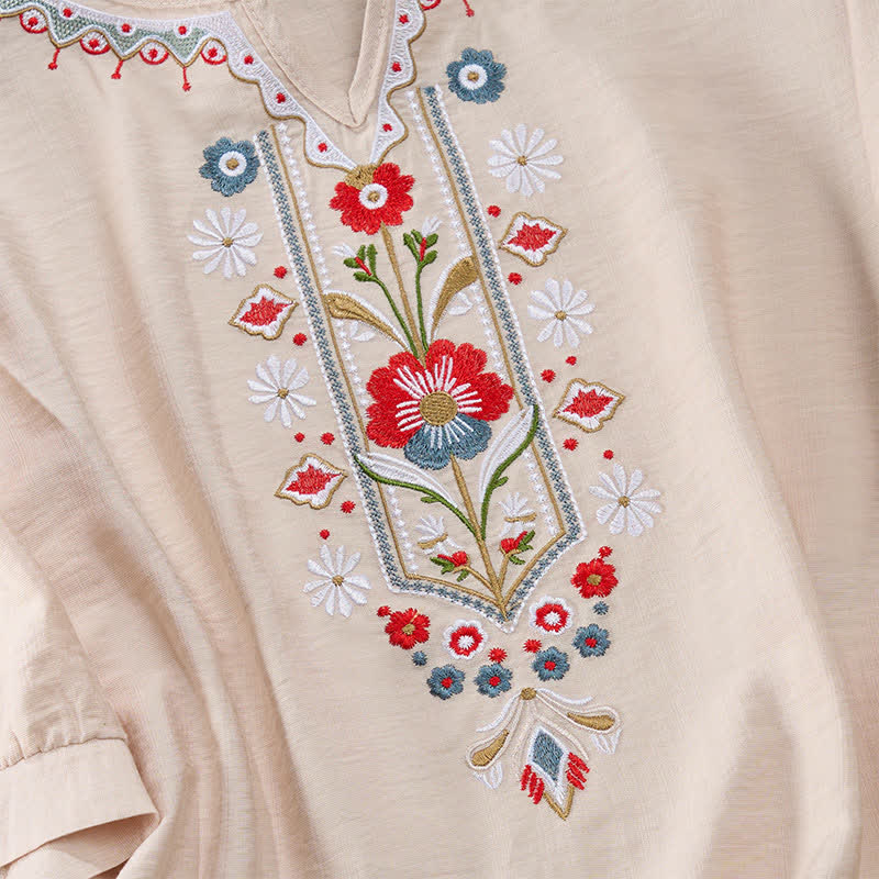 Buddha Stones T-shirt da donna primaverile in cotone e lino con ricami e maniche a tre quarti, stile boho. - image 16