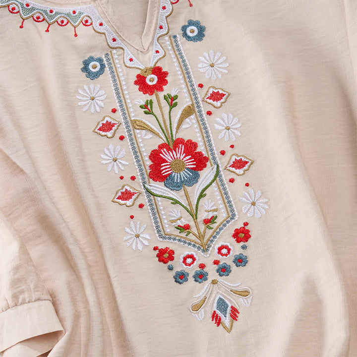 Buddha Stones T-shirt da donna primaverile in cotone e lino con ricami e maniche a tre quarti, stile boho. - image 16