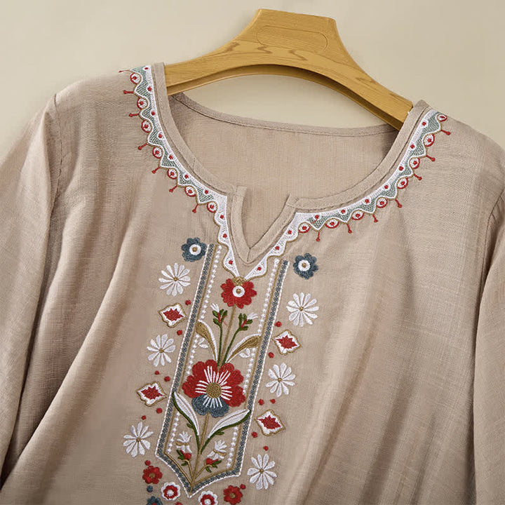 Buddha Stones T-shirt da donna primaverile in cotone e lino con ricami e maniche a tre quarti, stile boho. - image 20