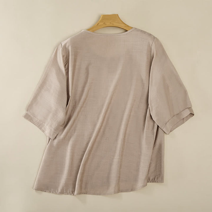 Buddha Stones T-shirt da donna primaverile in cotone e lino con ricami e maniche a tre quarti, stile boho. - image 19