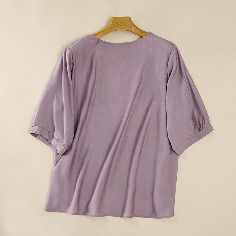 Buddha Stones T-shirt da donna primaverile in cotone e lino con ricami e maniche a tre quarti, stile boho. - image 8