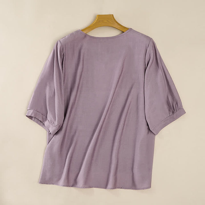 Buddha Stones T-shirt da donna primaverile in cotone e lino con ricami e maniche a tre quarti, stile boho. - image 8