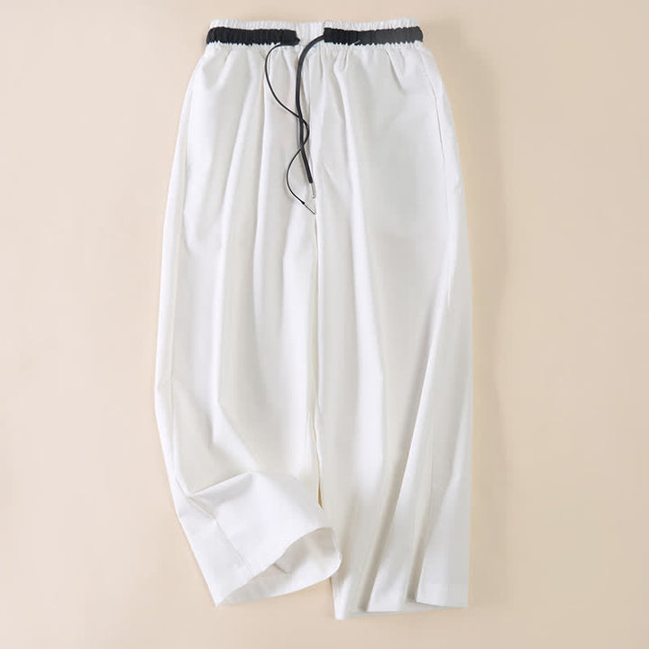 Buddha Stones Pantaloni da donna a gamba larga, corti, in cotone, con coulisse e tasche, ideali per il tragitto casa-lavoro. - Bianco - US12, UK/AU16, EU44 (3XL) - image 0