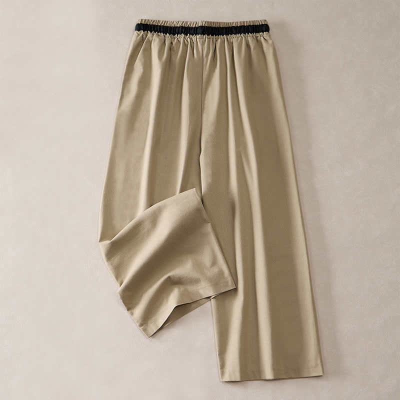 Buddha Stones Pantaloni da donna a gamba larga, corti, in cotone, con coulisse e tasche, ideali per il tragitto casa-lavoro. - Cachi scuro - US12, UK/AU16, EU44 (3XL) - image 9