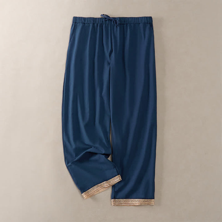Buddha Stones Pantaloni da donna estivi affusolati con orlo rifinito in pizzo, tinta unita, con tasche. - Blu scuro - US14, UK/AU18, EU46 (2XL) - image 40