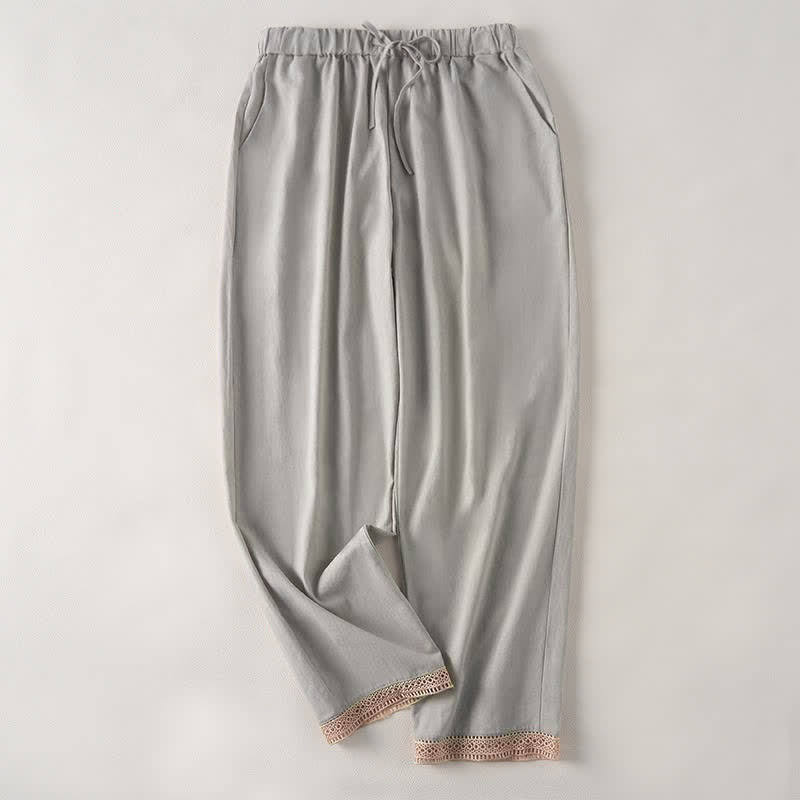 Buddha Stones Pantaloni da donna estivi affusolati con orlo rifinito in pizzo, tinta unita, con tasche. - Grigio chiaro - US14, UK/AU18, EU46 (2XL) - image 9