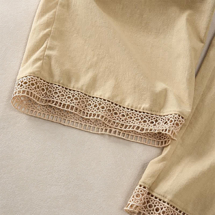 Buddha Stones Pantaloni da donna estivi affusolati con orlo rifinito in pizzo, tinta unita, con tasche. - image 39