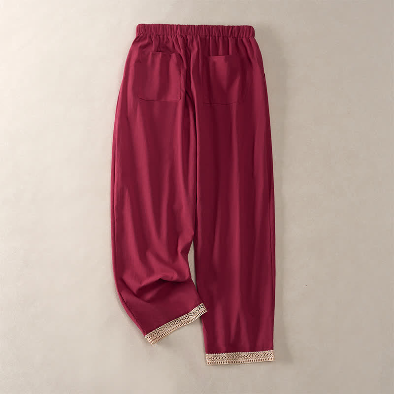 Buddha Stones Pantaloni da donna estivi affusolati con orlo rifinito in pizzo, tinta unita, con tasche. - image 22
