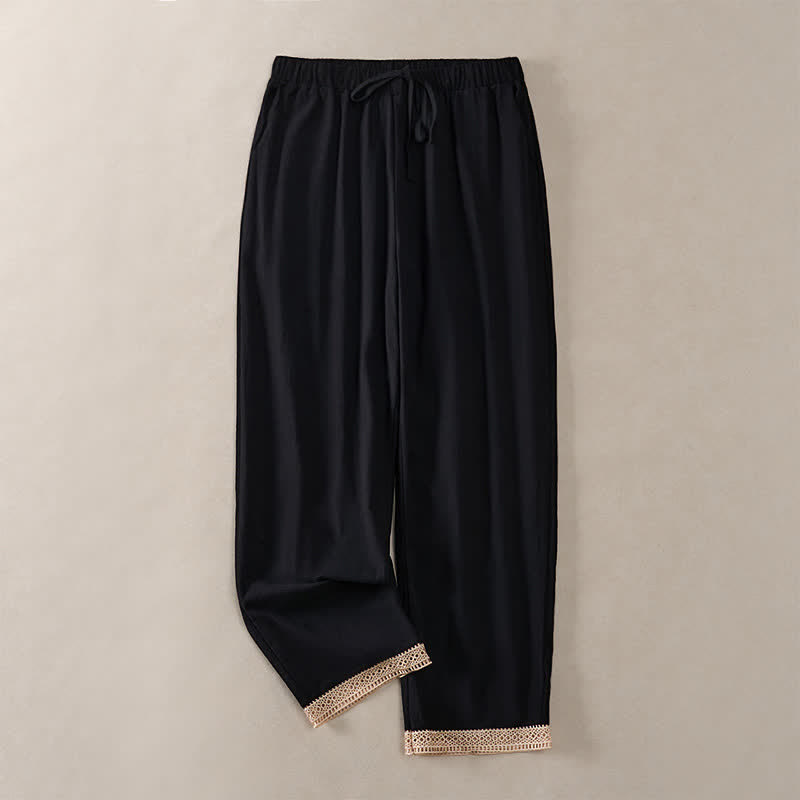 Buddha Stones Pantaloni da donna estivi affusolati con orlo rifinito in pizzo, tinta unita, con tasche. - Nero - US14, UK/AU18, EU46 (2XL) - image 16