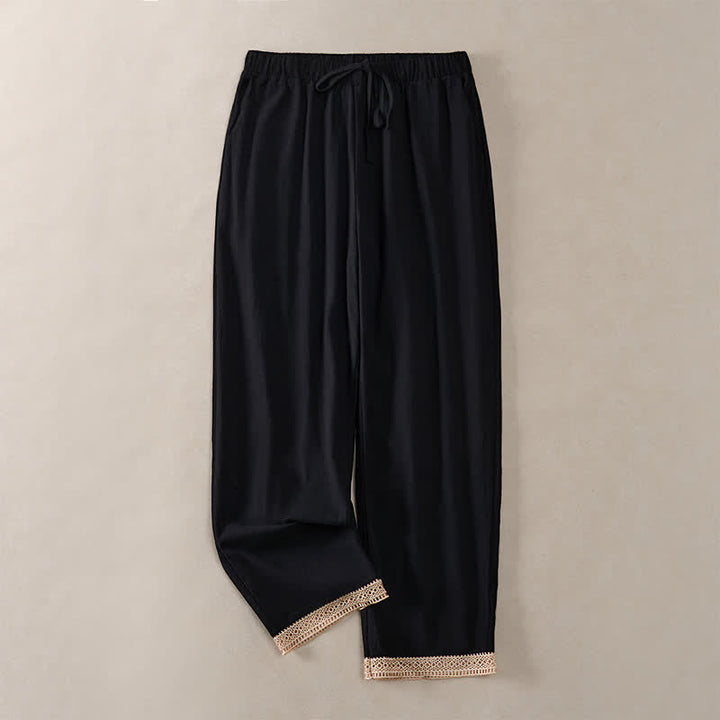 Buddha Stones Pantaloni da donna estivi affusolati con orlo rifinito in pizzo, tinta unita, con tasche. - Nero - US14, UK/AU18, EU46 (2XL) - image 16