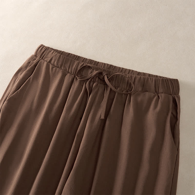 Buddha Stones Pantaloni da donna estivi affusolati con orlo rifinito in pizzo, tinta unita, con tasche. - image 1