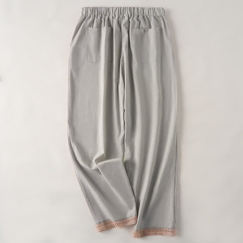 Buddha Stones Pantaloni da donna estivi affusolati con orlo rifinito in pizzo, tinta unita, con tasche. - image 10