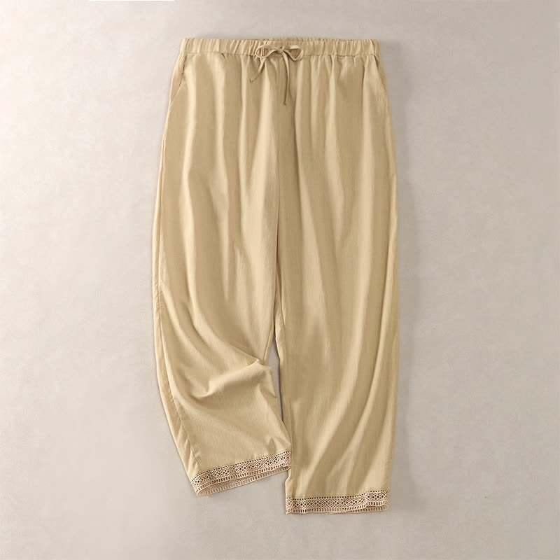 Buddha Stones Pantaloni da donna estivi affusolati con orlo rifinito in pizzo, tinta unita, con tasche. - Verga d'oro pallida - US14, UK/AU18, EU46 (2XL) - image 34