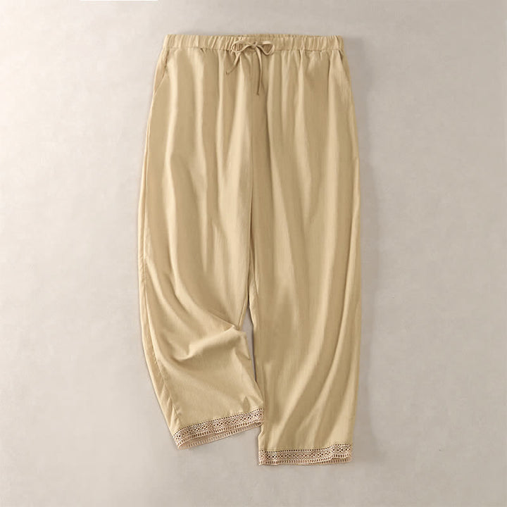Buddha Stones Pantaloni da donna estivi affusolati con orlo rifinito in pizzo, tinta unita, con tasche. - Verga d'oro pallida - US14, UK/AU18, EU46 (2XL) - image 34