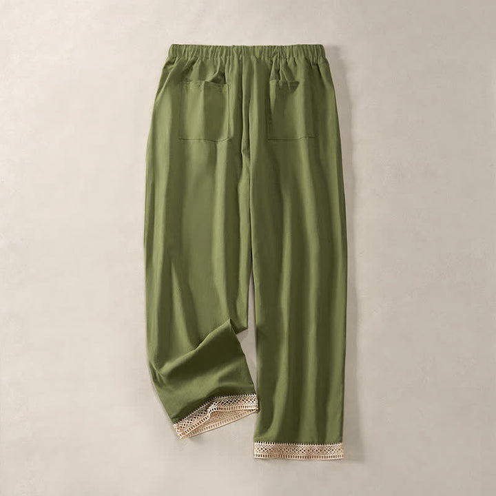 Buddha Stones Pantaloni da donna estivi affusolati con orlo rifinito in pizzo, tinta unita, con tasche. - image 28