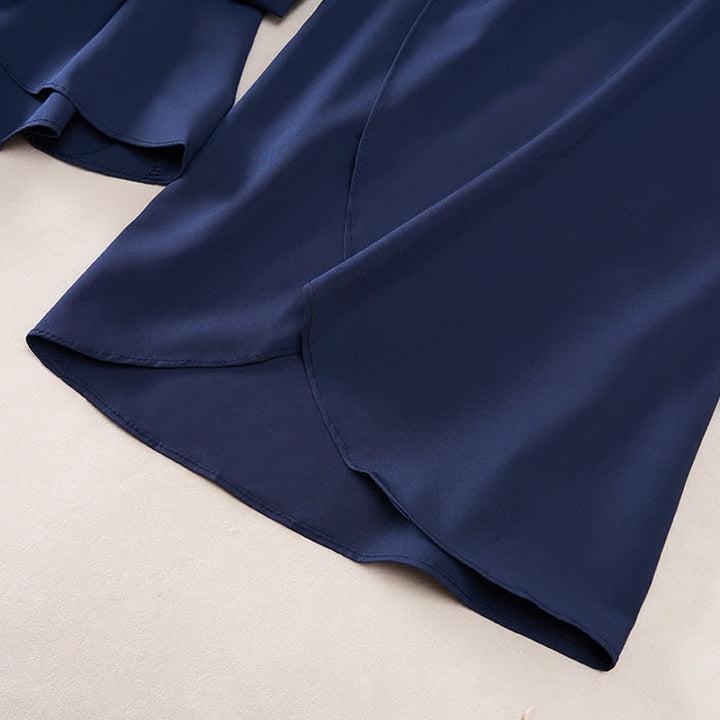 Buddha Stones Eleganti pantaloni da donna a gamba larga, a vita alta, con spacco laterale e coulisse, modello a fiocco. - image 12