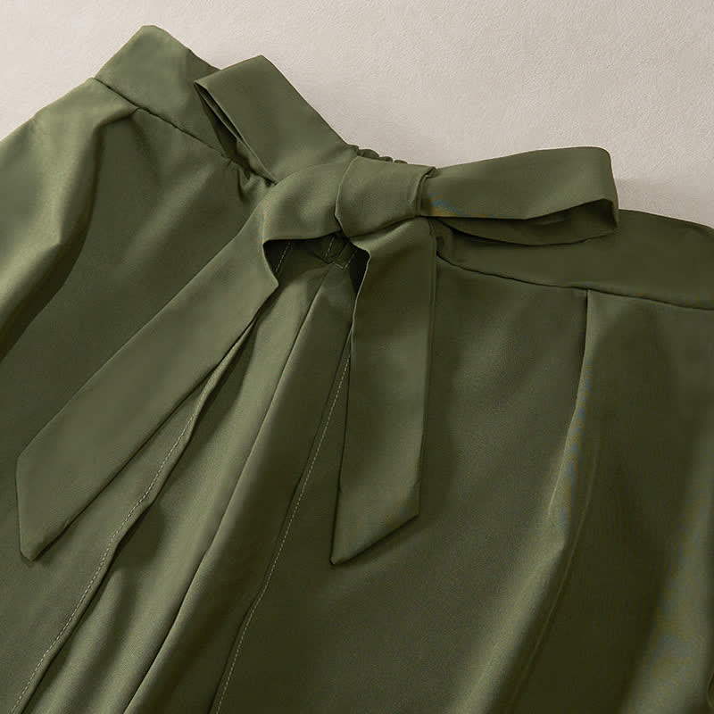 Buddha Stones Eleganti pantaloni da donna a gamba larga, a vita alta, con spacco laterale e coulisse, modello a fiocco. - image 2