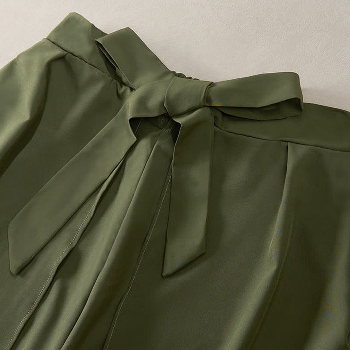 Buddha Stones Eleganti pantaloni da donna a gamba larga, a vita alta, con spacco laterale e coulisse, modello a fiocco. - image 2