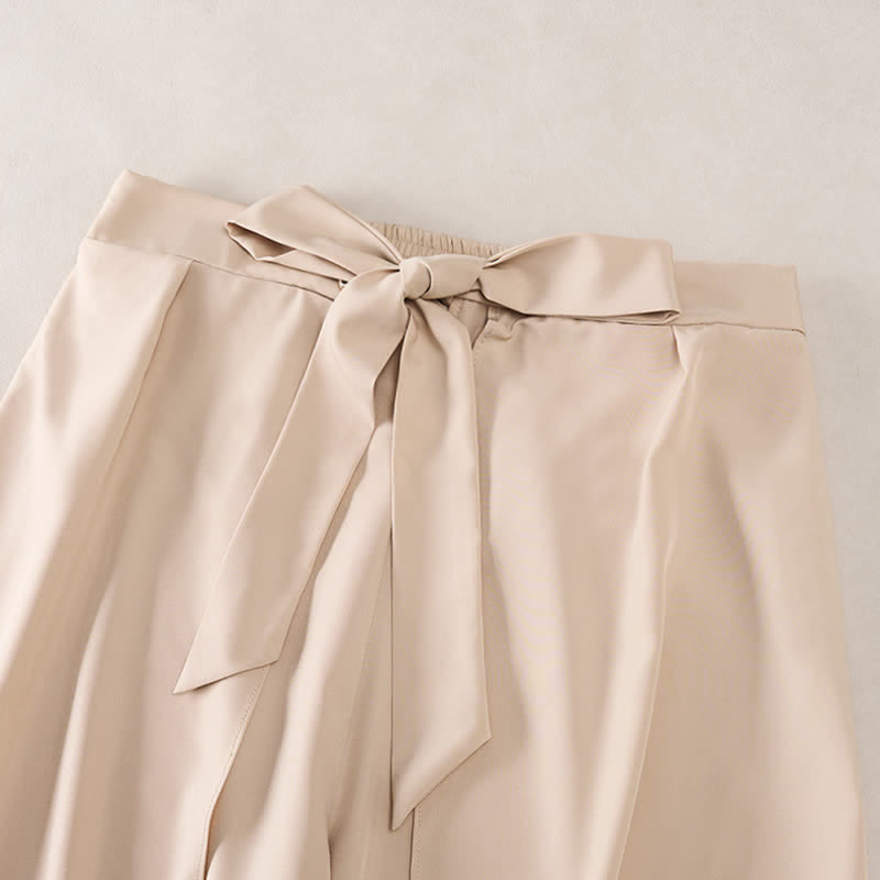 Buddha Stones Eleganti pantaloni da donna a gamba larga, a vita alta, con spacco laterale e coulisse, modello a fiocco. - image 7